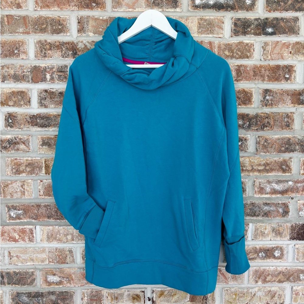 ZELLA Blue Combed Cotton Blend Cowl Neck Athletic Sweatshirt Small